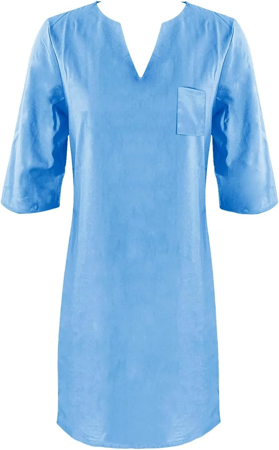 Cotton Linen Dress for Women Summer Trendy Elegant Plain Beach Dress 3/4 Sleeve Casual Lounge Cute Midi Tunic Dresses
