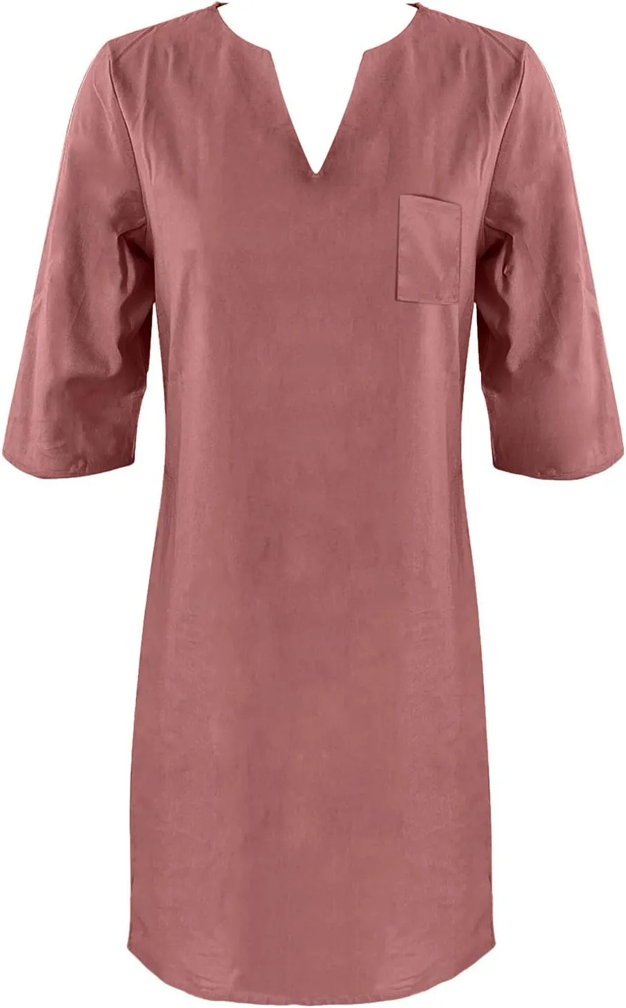 Cotton Linen Dress for Women Summer Trendy Elegant Plain Beach Dress 3/4 Sleeve Casual Lounge Cute Midi Tunic Dresses