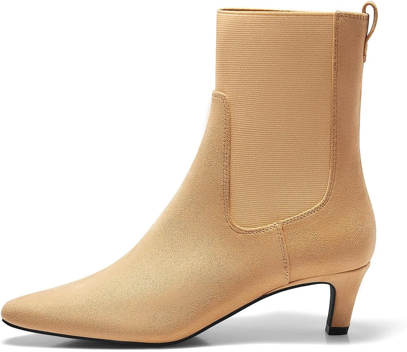 Coutgo Womens Ankle Boots Low Kitten Heel Pointed Toe Slip On Elastic Dressy Fall Winter Booties Shoes