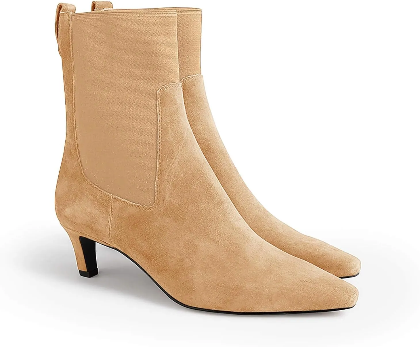 Coutgo Womens Ankle Boots Low Kitten Heel Pointed Toe Slip On Elastic Dressy Fall Winter Booties Shoes