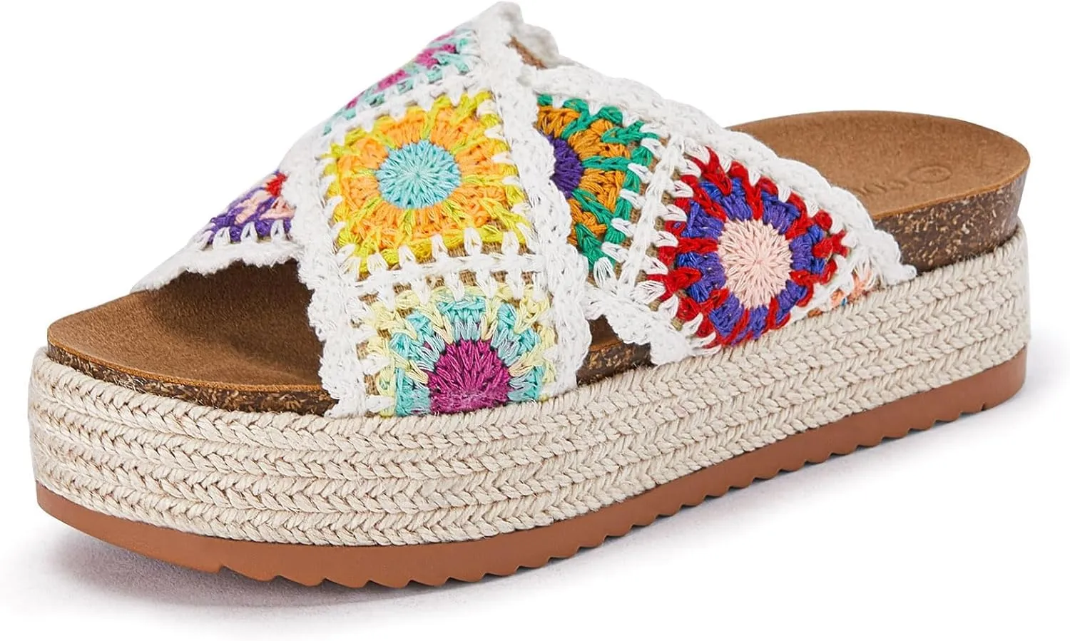 Coutgo Womens Platform Espadrille Sandals Flatform Floral Crochet Cork Open Toe Summer Beach Slide Sandals