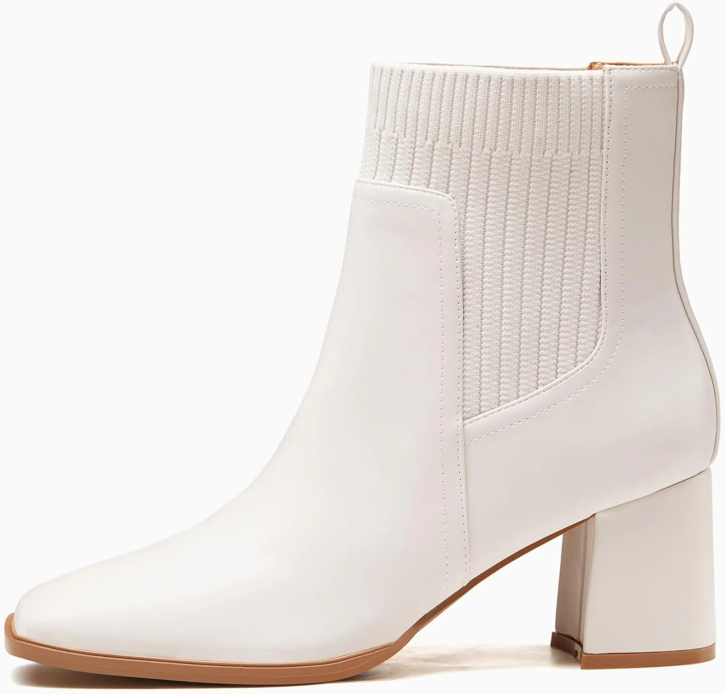 Coutgo Women's Slip On Ankle Boots Chunky Block Heel Square Toe Splicing Dress Sock Booties