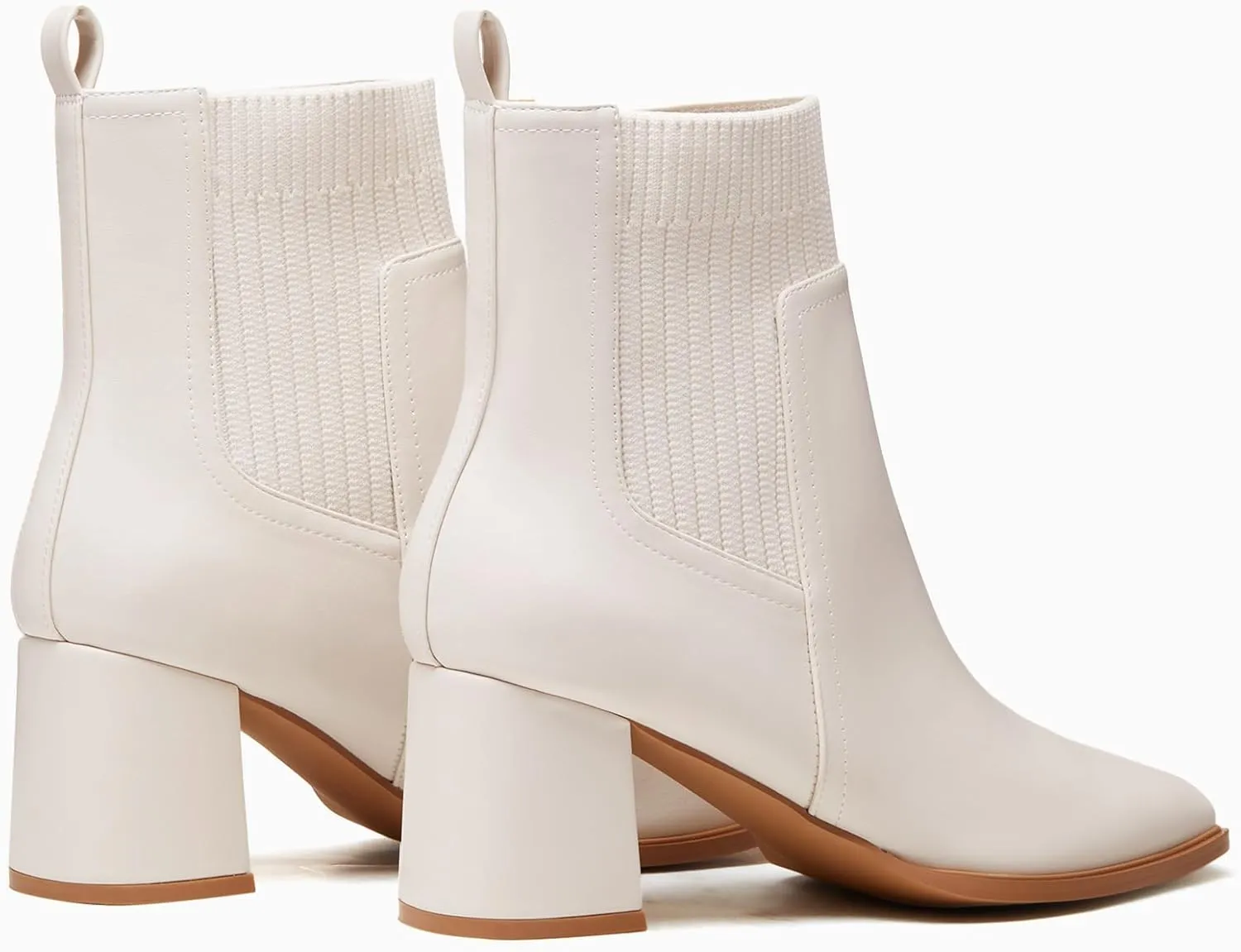 Coutgo Women's Slip On Ankle Boots Chunky Block Heel Square Toe Splicing Dress Sock Booties
