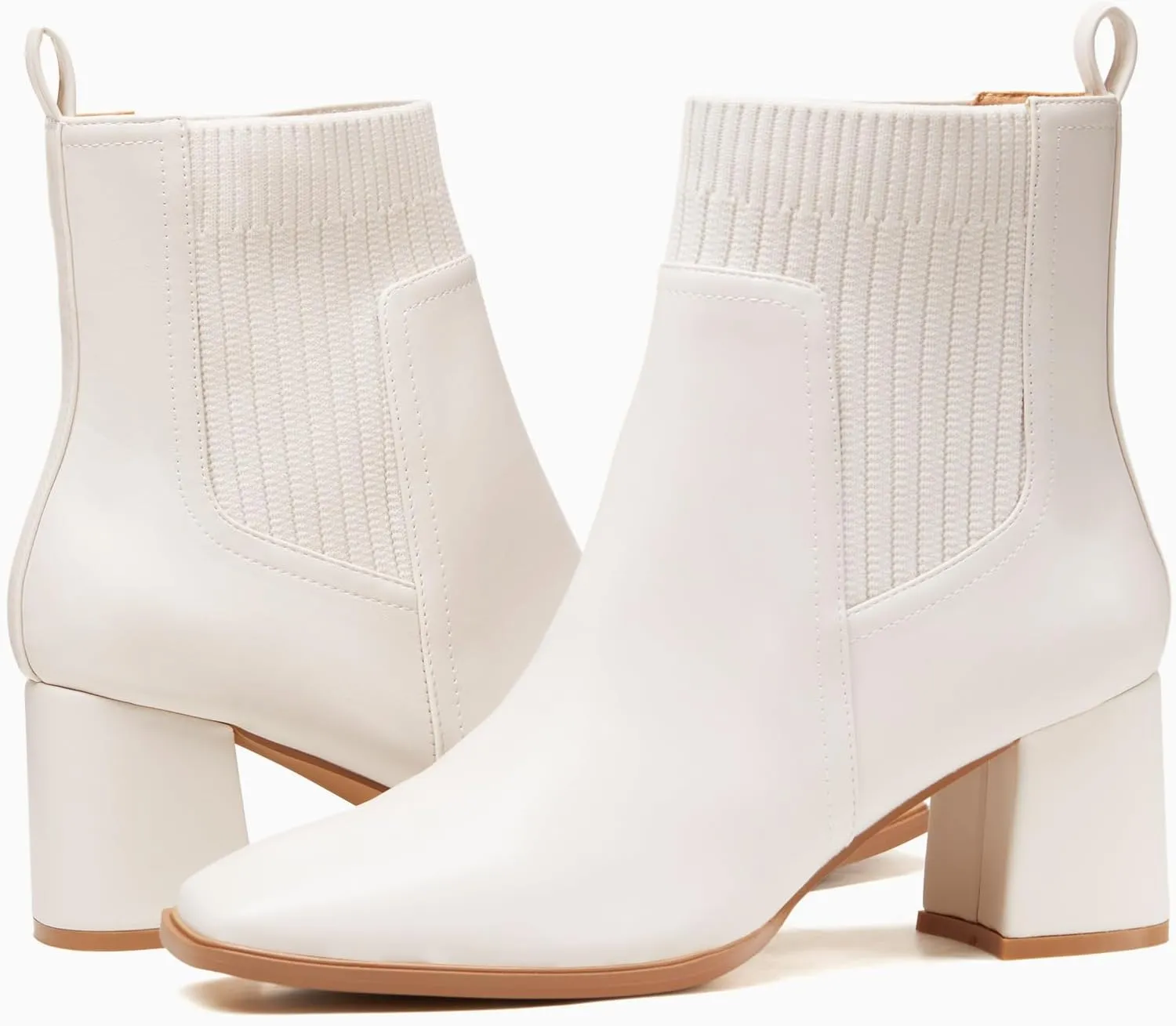 Coutgo Women's Slip On Ankle Boots Chunky Block Heel Square Toe Splicing Dress Sock Booties