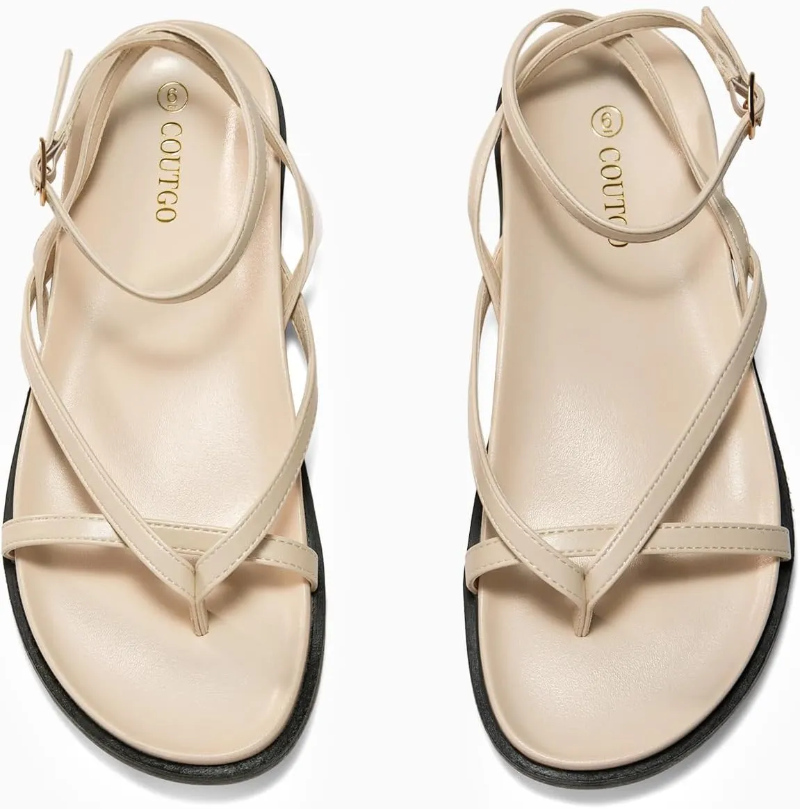 Coutgo Womens Strappy Flat Sandals Comfortable Flip Flop Footbed Sandals Ankle Strap Summer Beach Shoes