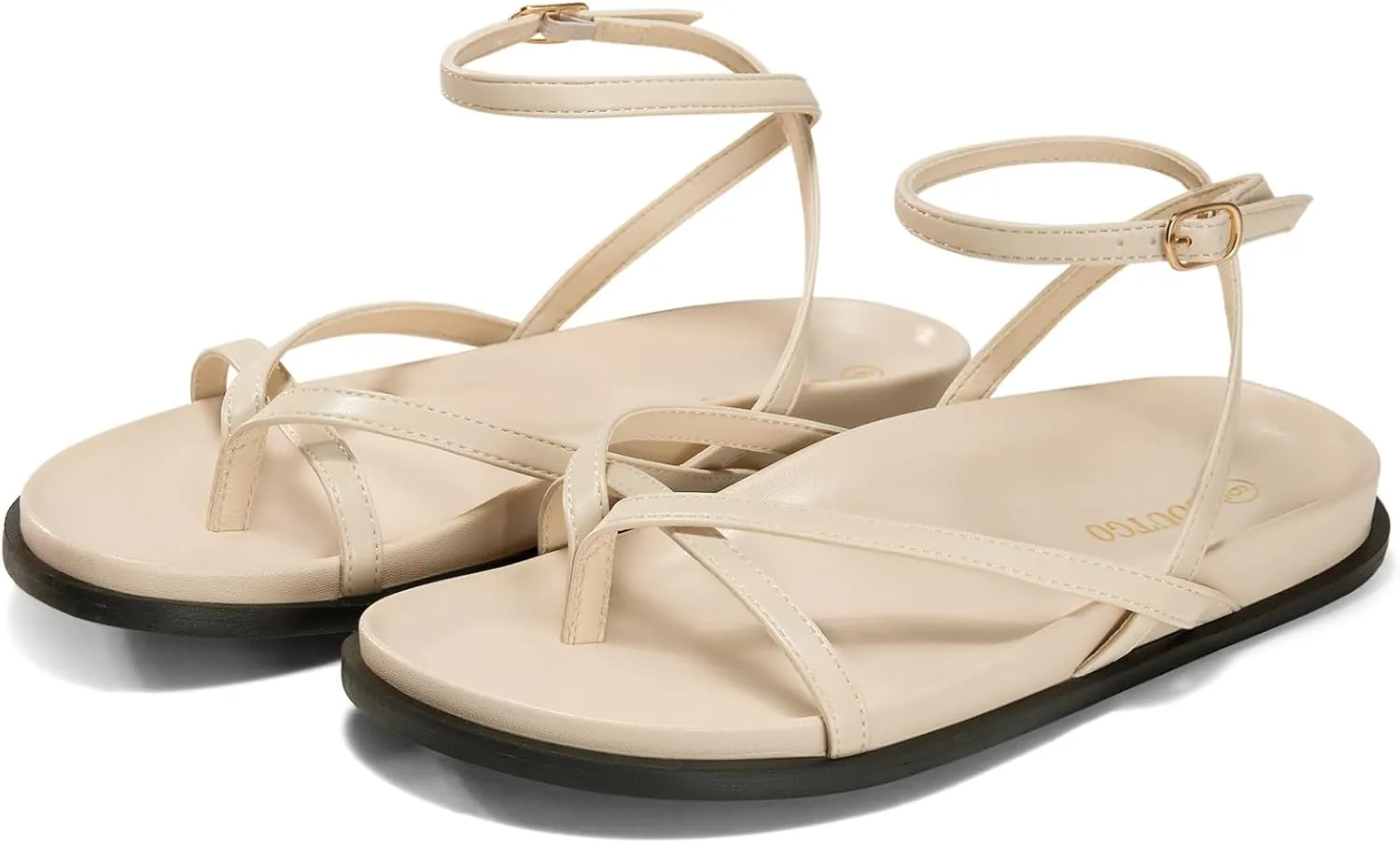 Coutgo Womens Strappy Flat Sandals Comfortable Flip Flop Footbed Sandals Ankle Strap Summer Beach Shoes