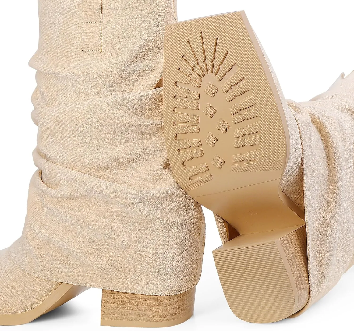 Cowboy Boots for Women Cowgirl Boots Mid Calf Square Toe Fold Over Chunky Heel Slouchy Suede Boots