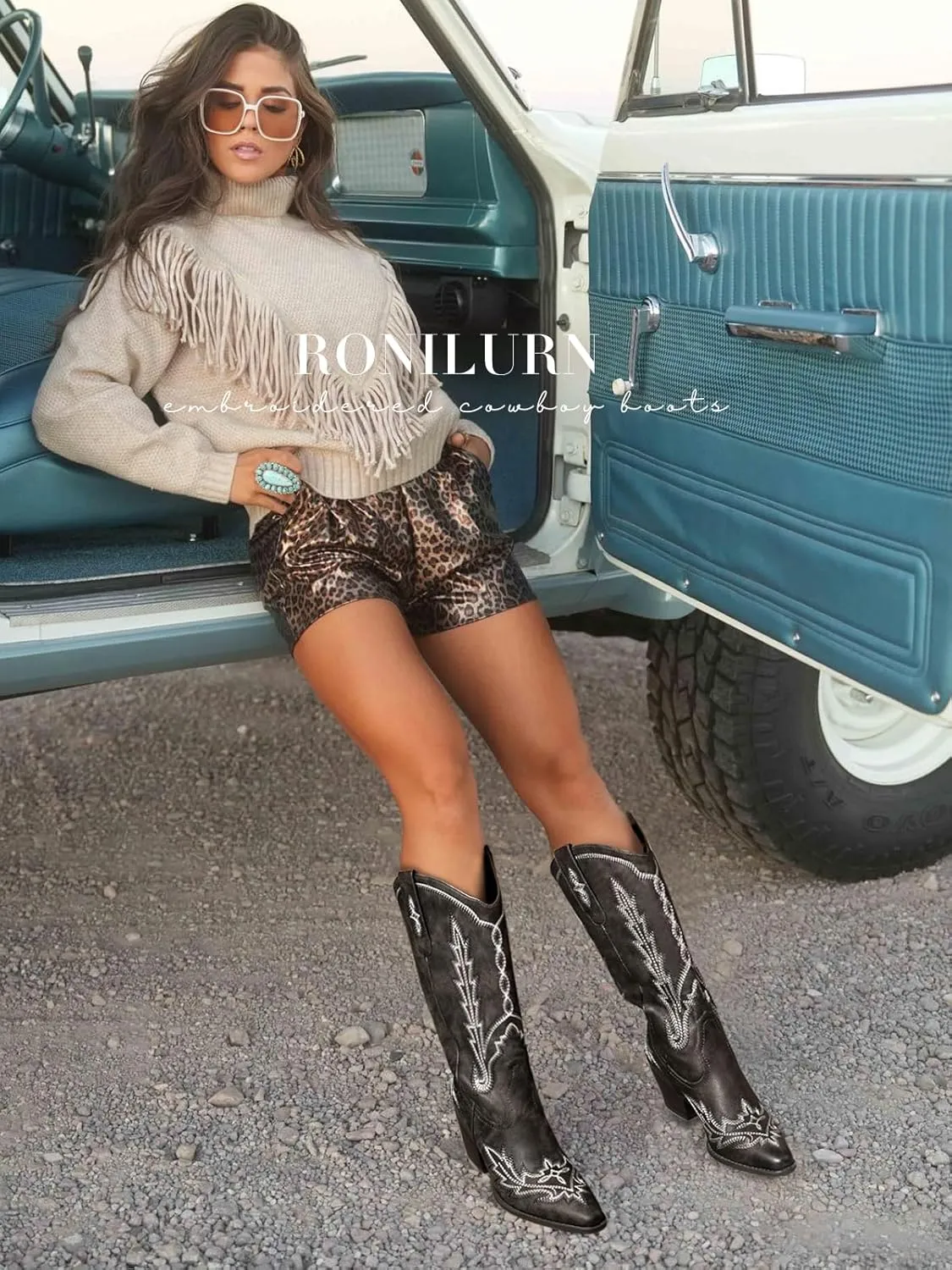 Cowboy Boots for Women Cowgirl Boots Mid Calf Western Country Pointed Toe Embroidery Chunky Heel Pull On Red