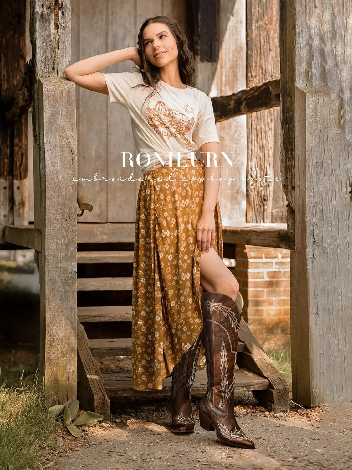 Cowboy Boots for Women Cowgirl Boots Mid Calf Western Country Pointed Toe Embroidery Chunky Heel Pull On Red