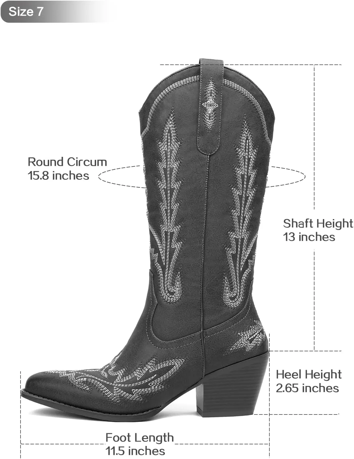 Cowboy Boots for Women Cowgirl Boots Mid Calf Western Country Pointed Toe Embroidery Chunky Heel Pull On Red