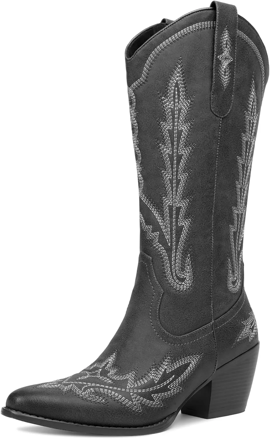 Cowboy Boots for Women Cowgirl Boots Mid Calf Western Country Pointed Toe Embroidery Chunky Heel Pull On Red