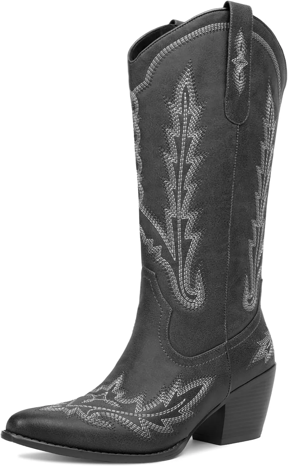 Cowboy Boots for Women Cowgirl Boots Mid Calf Western Country Pointed Toe Embroidery Chunky Heel Pull On Red