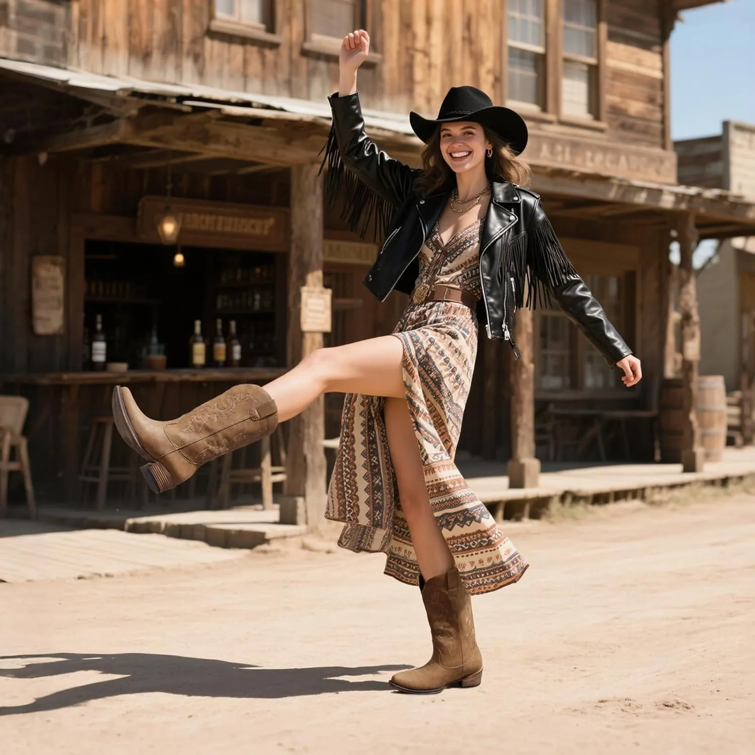 Cowboy Boots for Women - Embroidered Cowgirl Boots Western Mid Calf Fashion Chunky Heel Pointed Toe Country Boot