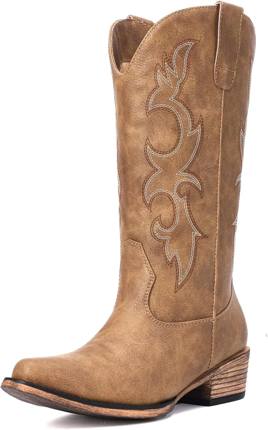 Cowboy Boots for Women - Embroidered Cowgirl Boots Western Mid Calf Fashion Chunky Heel Pointed Toe Country Boot