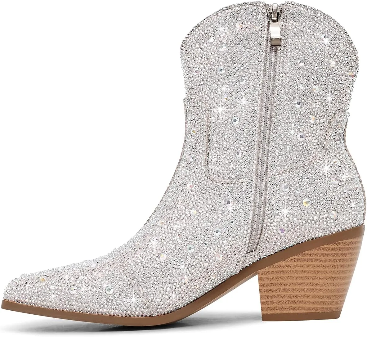 Cowgirl Ankle Boots Cowboy Boots for Women Western Booties Rhinestone Chunky Heel Fashion Comfortable Side Zipper