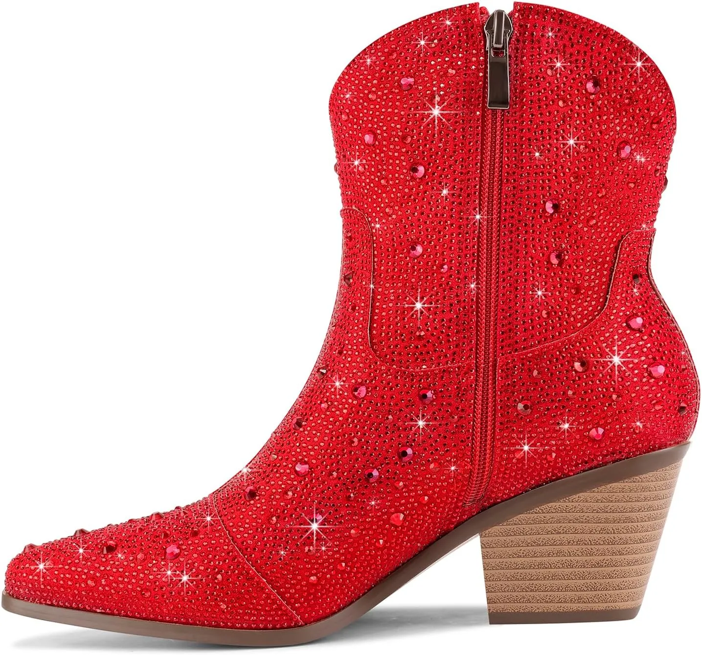 Cowgirl Ankle Boots Cowboy Boots for Women Western Booties Rhinestone Chunky Heel Fashion Comfortable Side Zipper