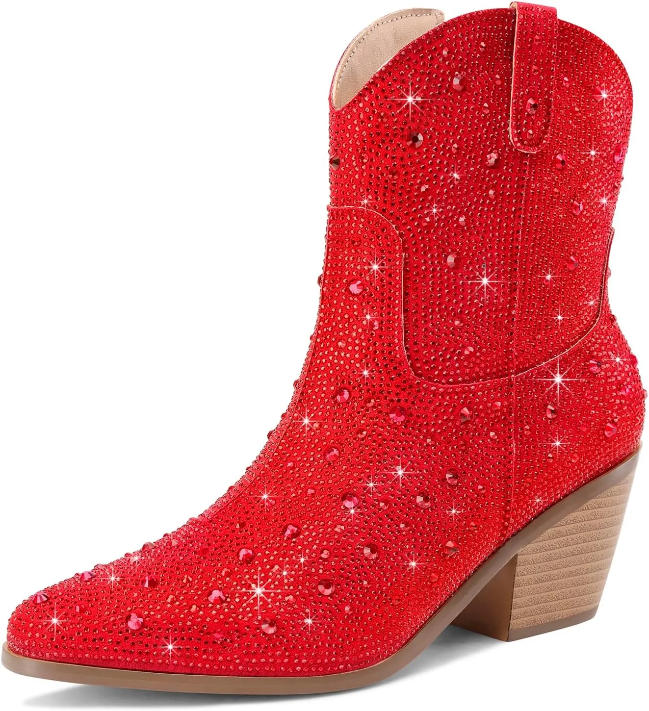 Cowgirl Ankle Boots Cowboy Boots for Women Western Booties Rhinestone Chunky Heel Fashion Comfortable Side Zipper