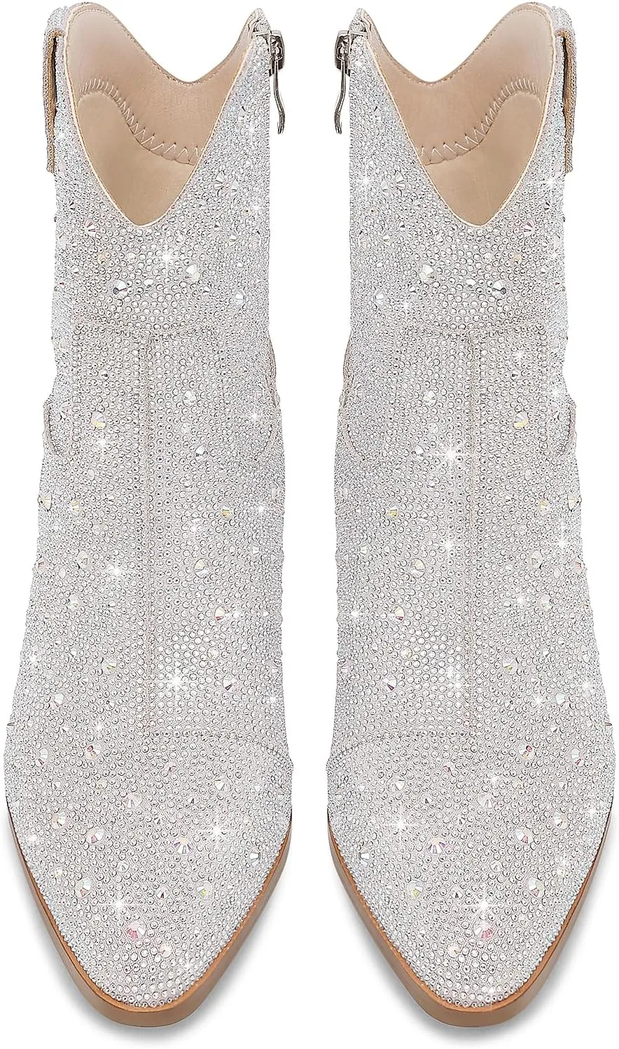 Cowgirl Ankle Boots Cowboy Boots for Women Western Booties Rhinestone Chunky Heel Fashion Comfortable Side Zipper