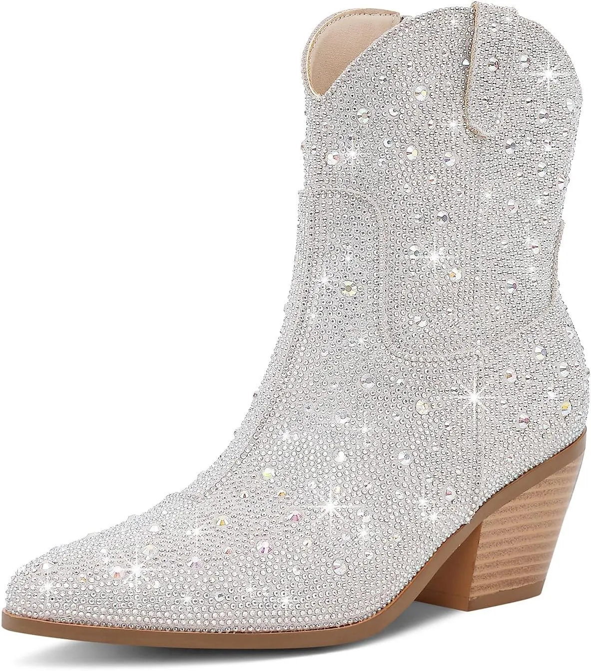 Cowgirl Ankle Boots Cowboy Boots for Women Western Booties Rhinestone Chunky Heel Fashion Comfortable Side Zipper