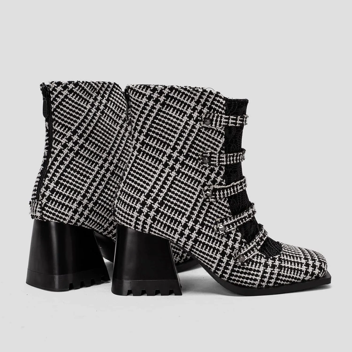 Cozivwaiy Square Toe Ankle Boots for Women Colorblocked Block Mid Heel Booties Ankle High Dress Boots Zipper Boots Women