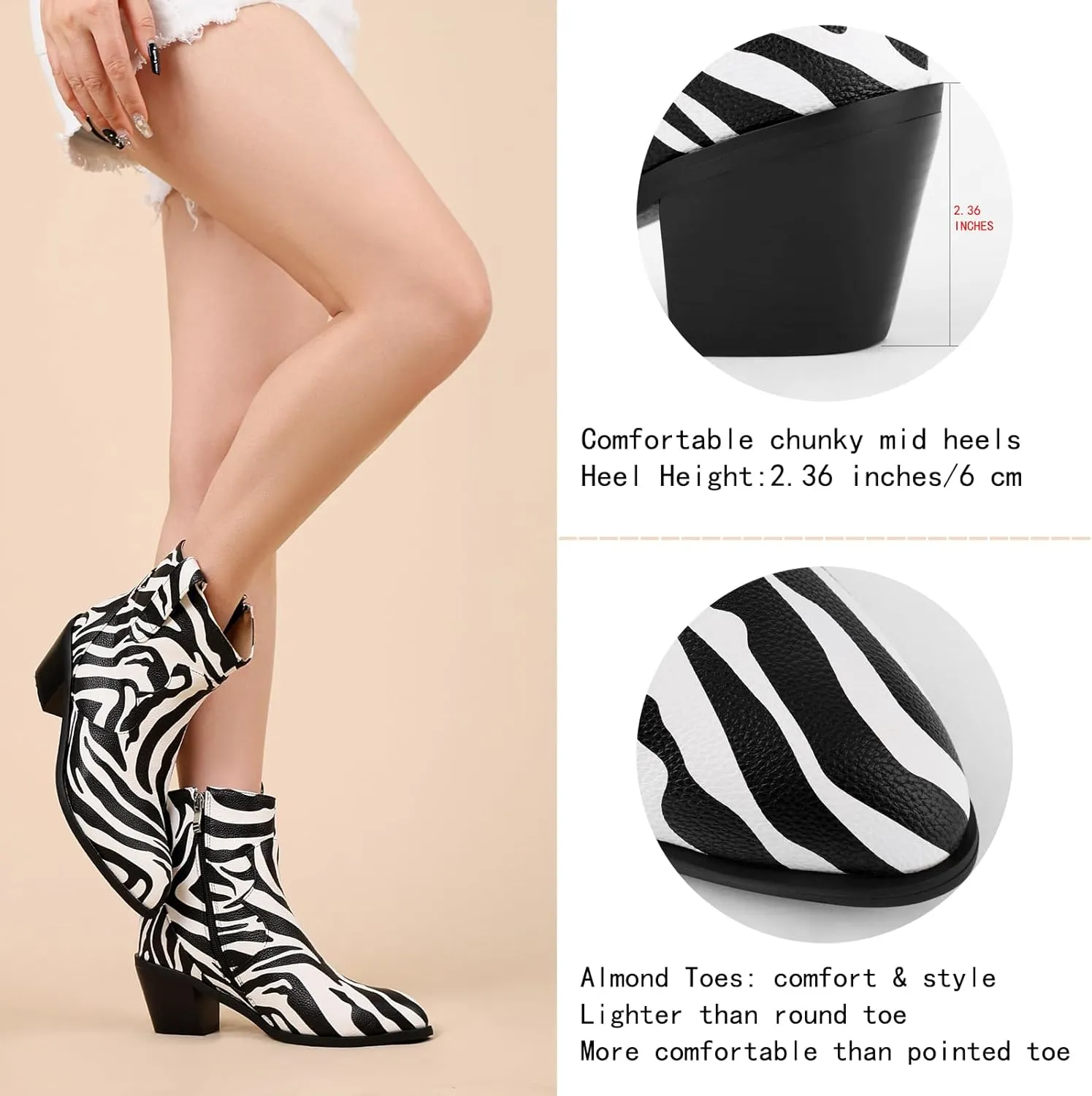 Cozivwaiy Women Cow Print Ankle Boots Chunky Heel Short Boots Animal Print Cowboy Boots Plus size (US 6-13)