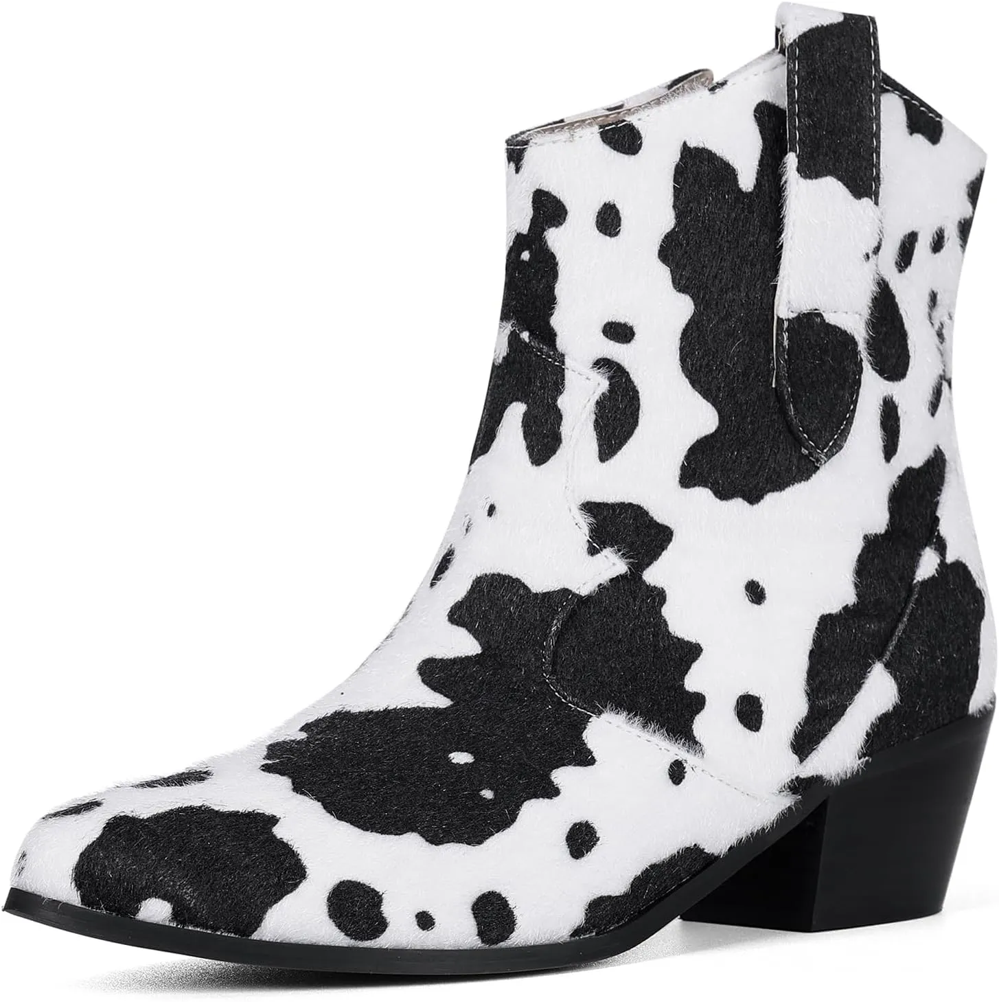 Cozivwaiy Women Cow Print Ankle Boots Chunky Heel Short Boots Animal Print Cowboy Boots Plus size (US 6-13)
