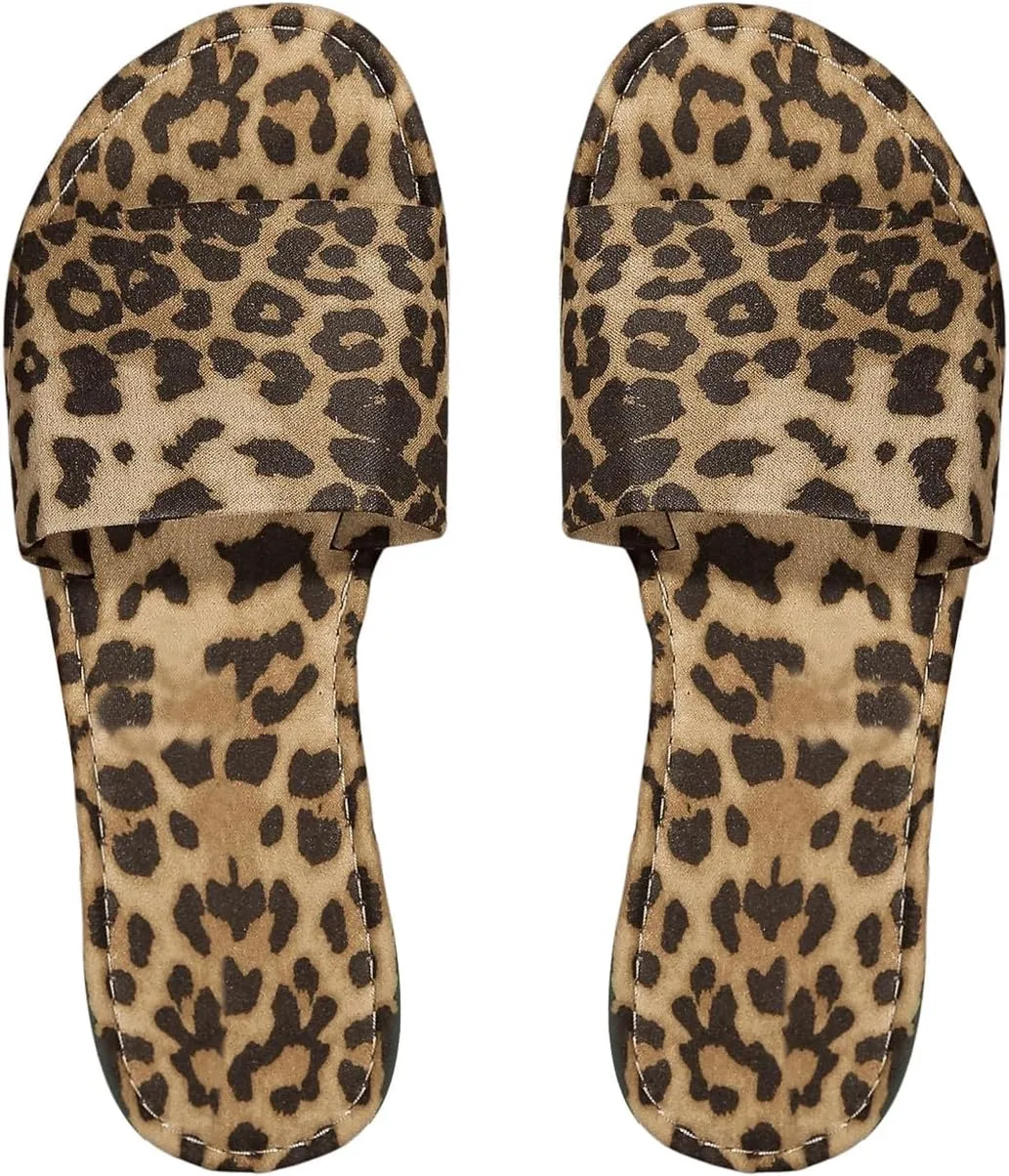 COZYEASE Women's Leopard Print Y2k Slide Sandals Dressy Open Toe Slip On Flat Sandals