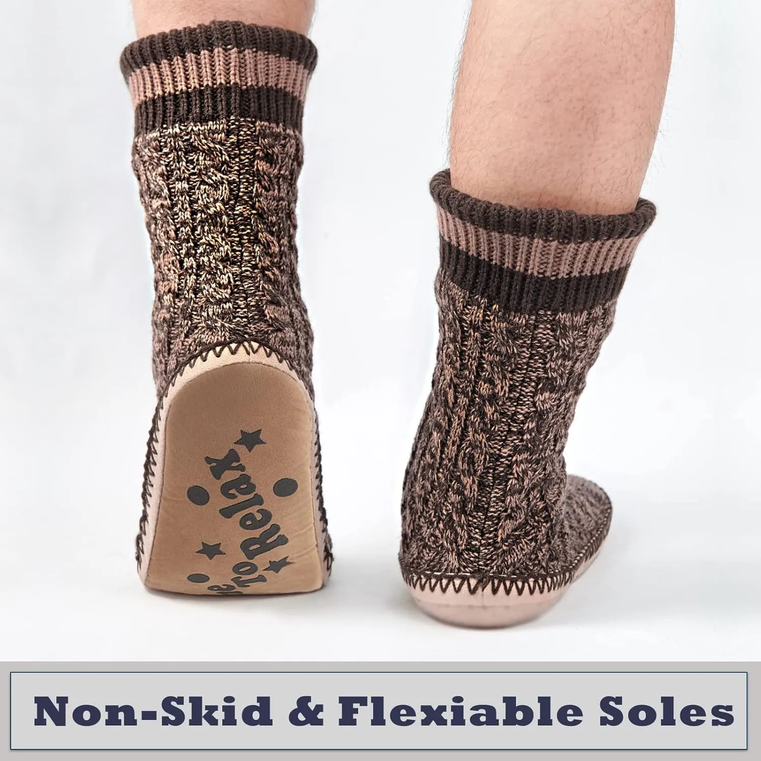 Cozylook Mens Slipper Socks Fleece Lined Non-slip Soles, Winter Soft Thick Cozy Home Boots, Warm Fuzzy House Shoes Indoor
