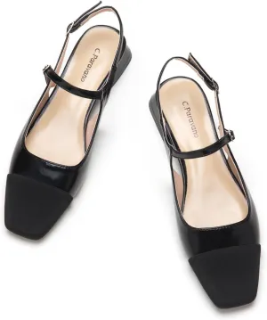C.Paravano Women's Slingback | Square Toe Slingback Flats | Ankle Strap Flats Sandals | Slip on Casual Flats Shoes | Leather Dress Shoes for Wedding