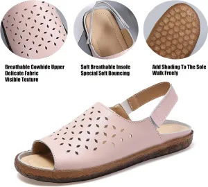 Crepuscute Women's Hollow Out Leather Fish Mouth Soft Bottom Sandals,Summer Slip On Soft Leather Slides Sandal Open Toe with Ankle Strap Breathable Comfortable Sandals