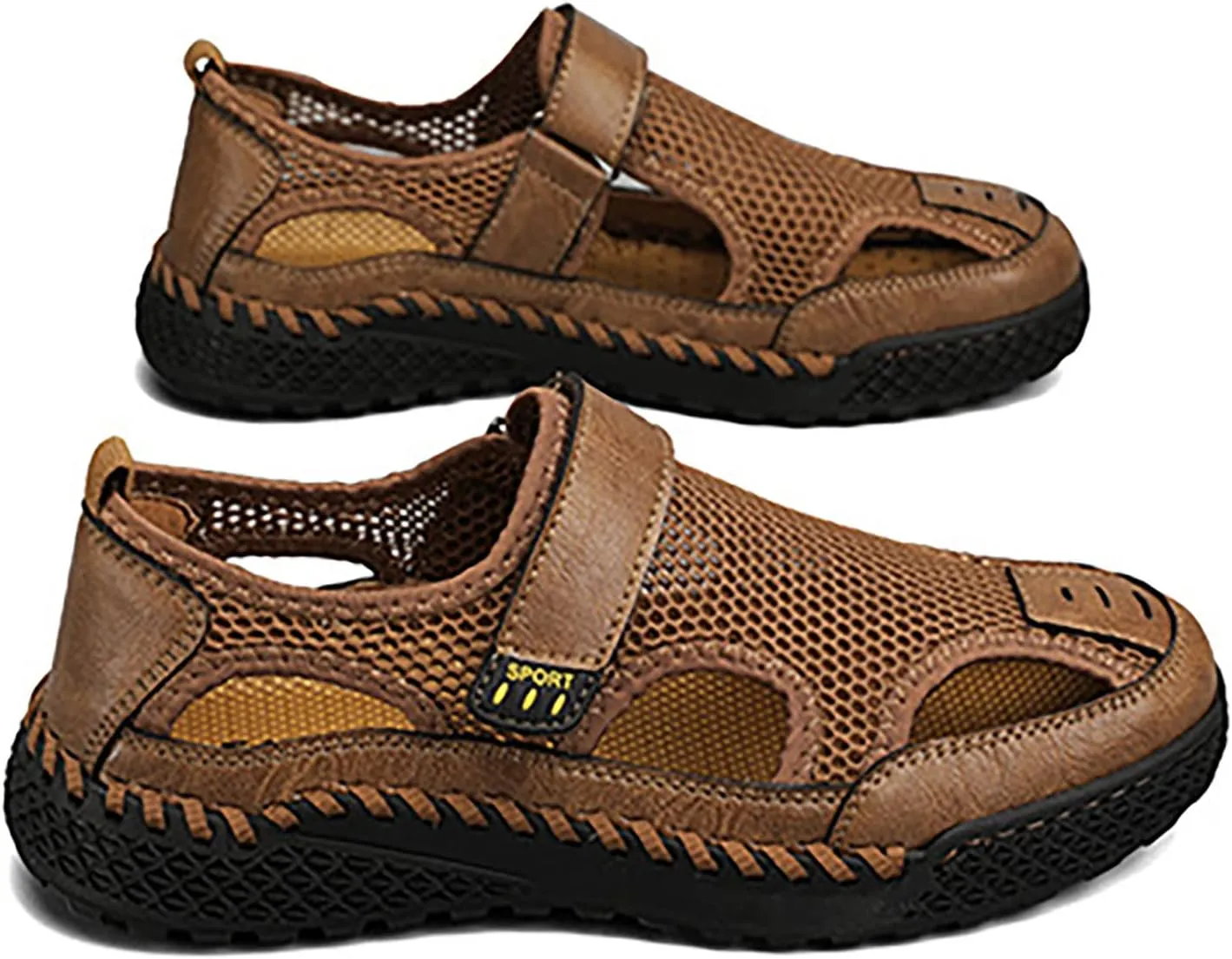 CsgrFagr 2023 Men's New Summer Breathable Versatile Trend Outdoor Handmade Large Beach Shoes Closed Toe Sandals for Men Size 13 (Brown, 11)