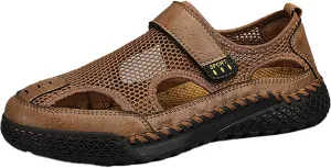 CsgrFagr 2023 Men's New Summer Breathable Versatile Trend Outdoor Handmade Large Beach Shoes Closed Toe Sandals for Men Size 13 (Brown, 11)