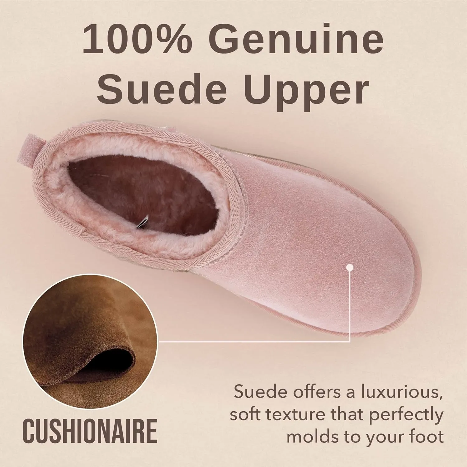 CUSHIONAIRE Hippy Women’s Platform Ankle Boots – Genuine Suede, Faux Fur Lining, Cozy Winter Slip-On Design, Comfortable Footwear with Wide Widths Available