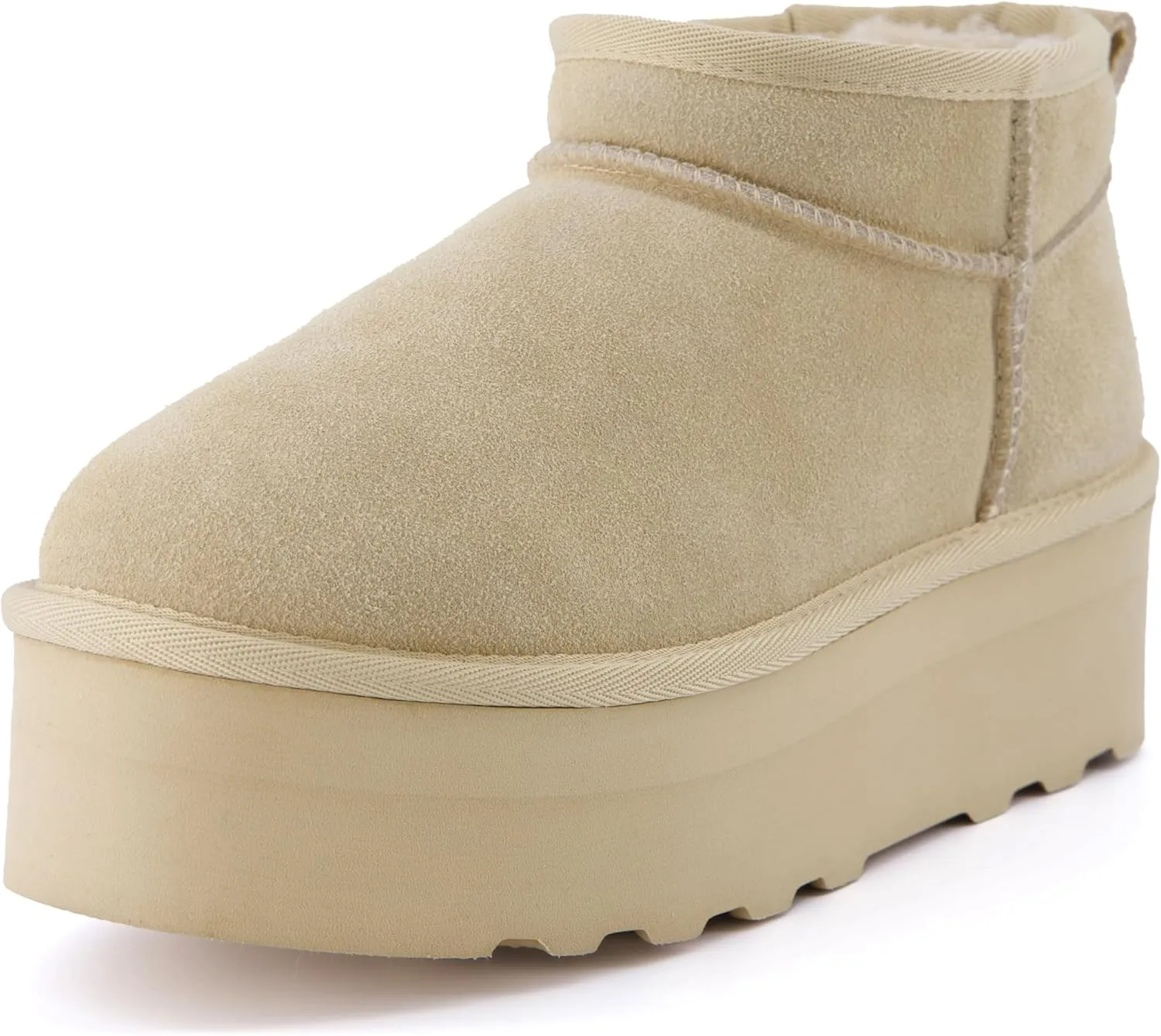 CUSHIONAIRE Hippy Women’s Platform Ankle Boots – Genuine Suede, Faux Fur Lining, Cozy Winter Slip-On Design, Comfortable Footwear with Wide Widths Available
