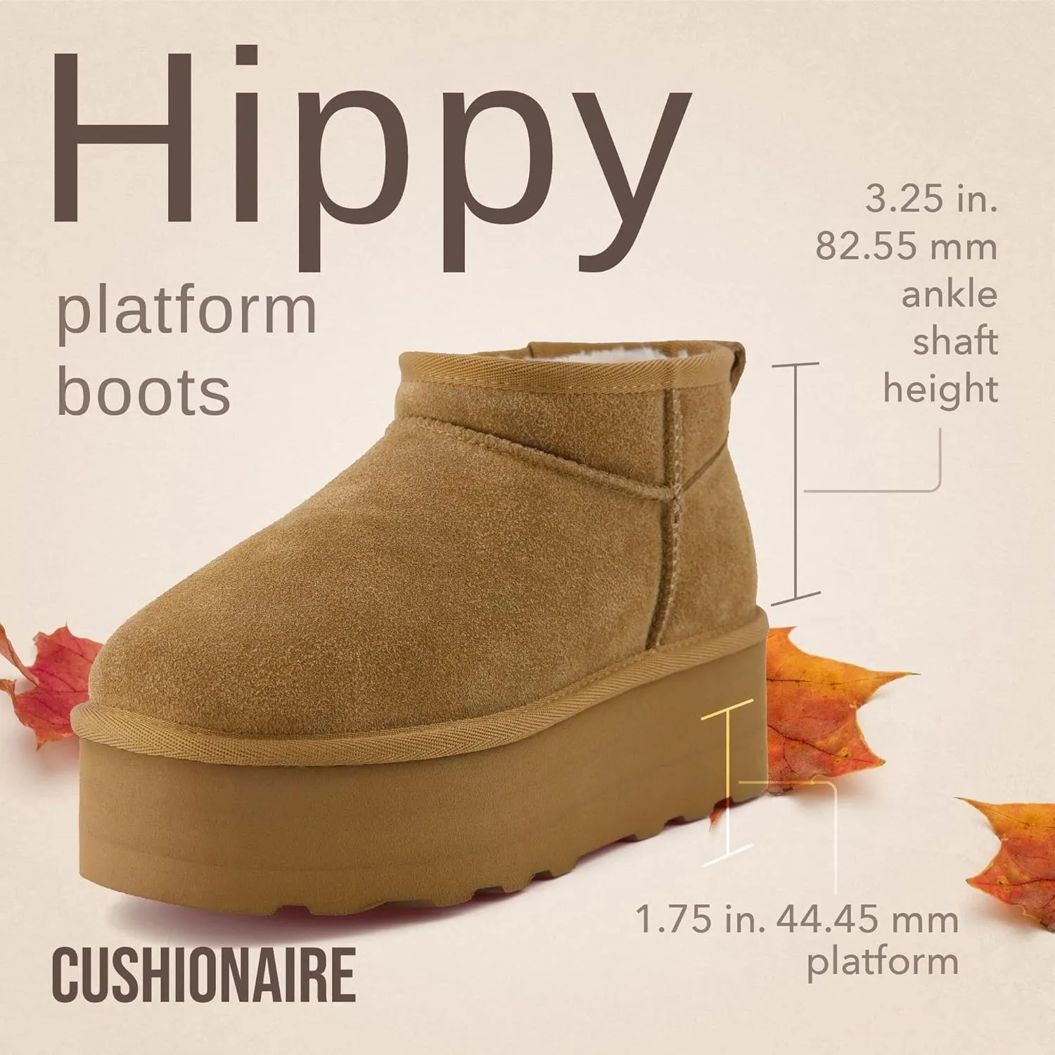 CUSHIONAIRE Hippy Women’s Platform Ankle Boots – Genuine Suede, Faux Fur Lining, Cozy Winter Slip-On Design, Comfortable Footwear with Wide Widths Available