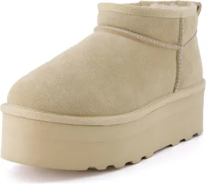 CUSHIONAIRE Hippy Women’s Platform Ankle Boots – Genuine Suede, Faux Fur Lining, Cozy Winter Slip-On Design, Comfortable Footwear with Wide Widths Available