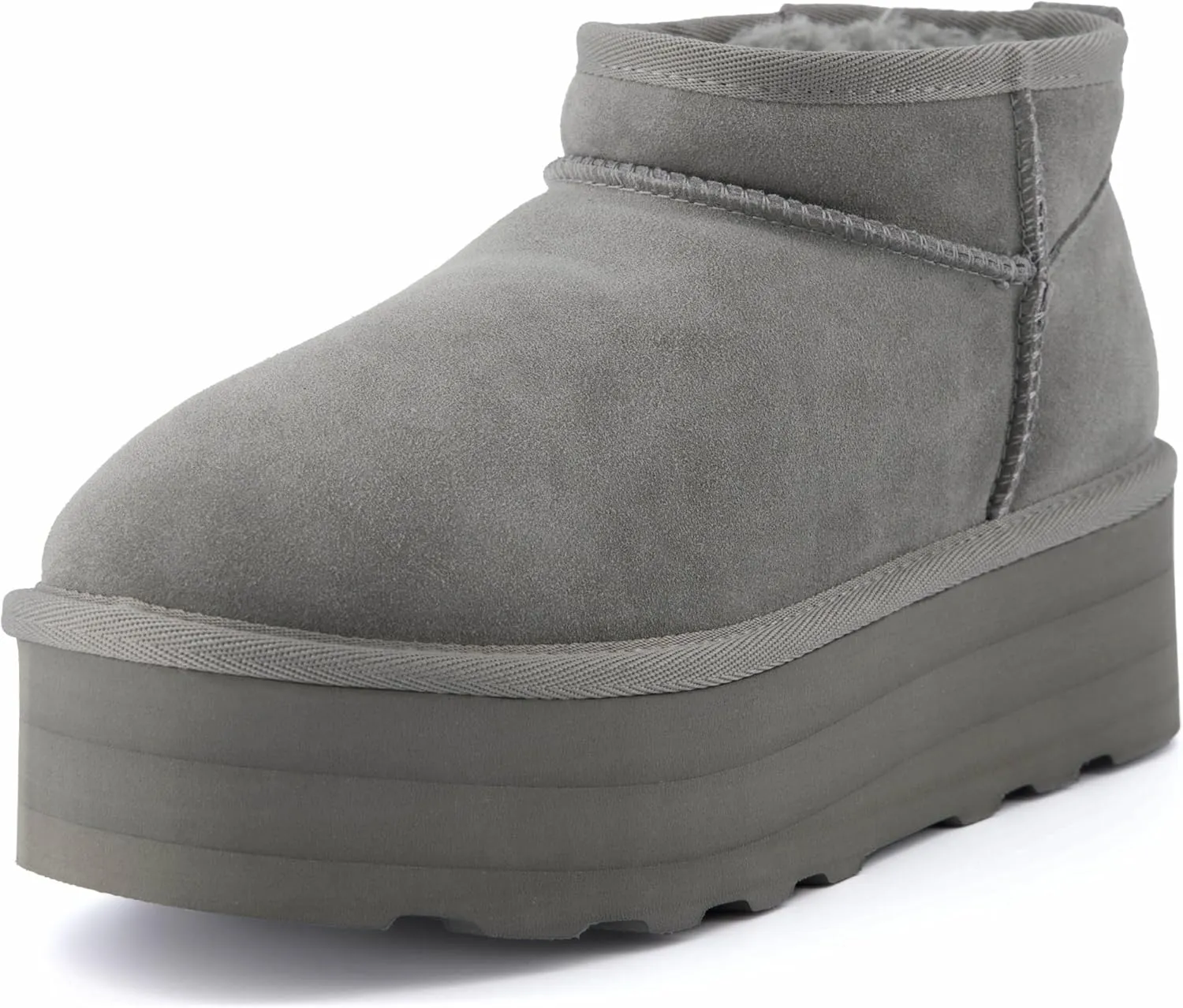 CUSHIONAIRE Hippy Women’s Platform Ankle Boots – Genuine Suede, Faux Fur Lining, Cozy Winter Slip-On Design, Comfortable Footwear with Wide Widths Available