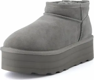 CUSHIONAIRE Hippy Women’s Platform Ankle Boots – Genuine Suede, Faux Fur Lining, Cozy Winter Slip-On Design, Comfortable Footwear with Wide Widths Available