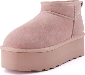 CUSHIONAIRE Hippy Women’s Platform Ankle Boots – Genuine Suede, Faux Fur Lining, Cozy Winter Slip-On Design, Comfortable Footwear with Wide Widths Available