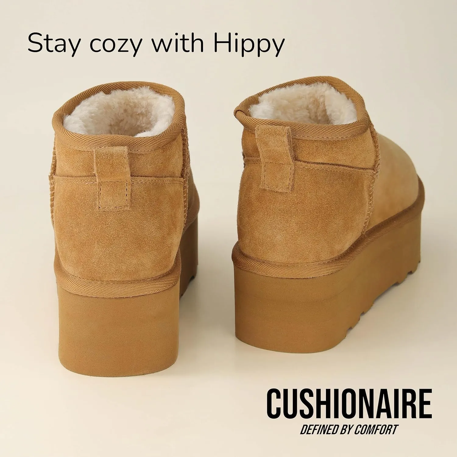 CUSHIONAIRE Hippy Women’s Platform Ankle Boots – Genuine Suede, Faux Fur Lining, Cozy Winter Slip-On Design, Comfortable Footwear with Wide Widths Available