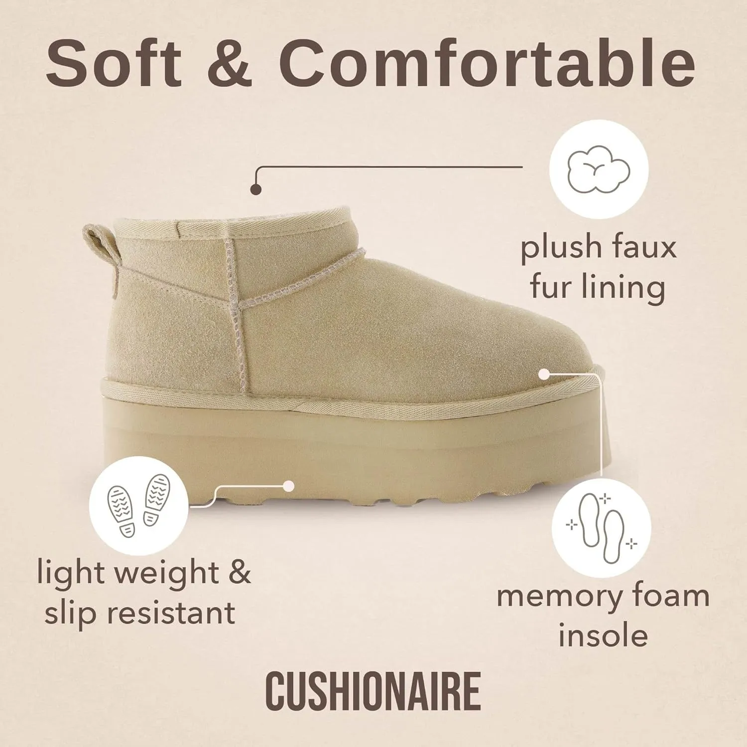 CUSHIONAIRE Hippy Women’s Platform Ankle Boots – Genuine Suede, Faux Fur Lining, Cozy Winter Slip-On Design, Comfortable Footwear with Wide Widths Available