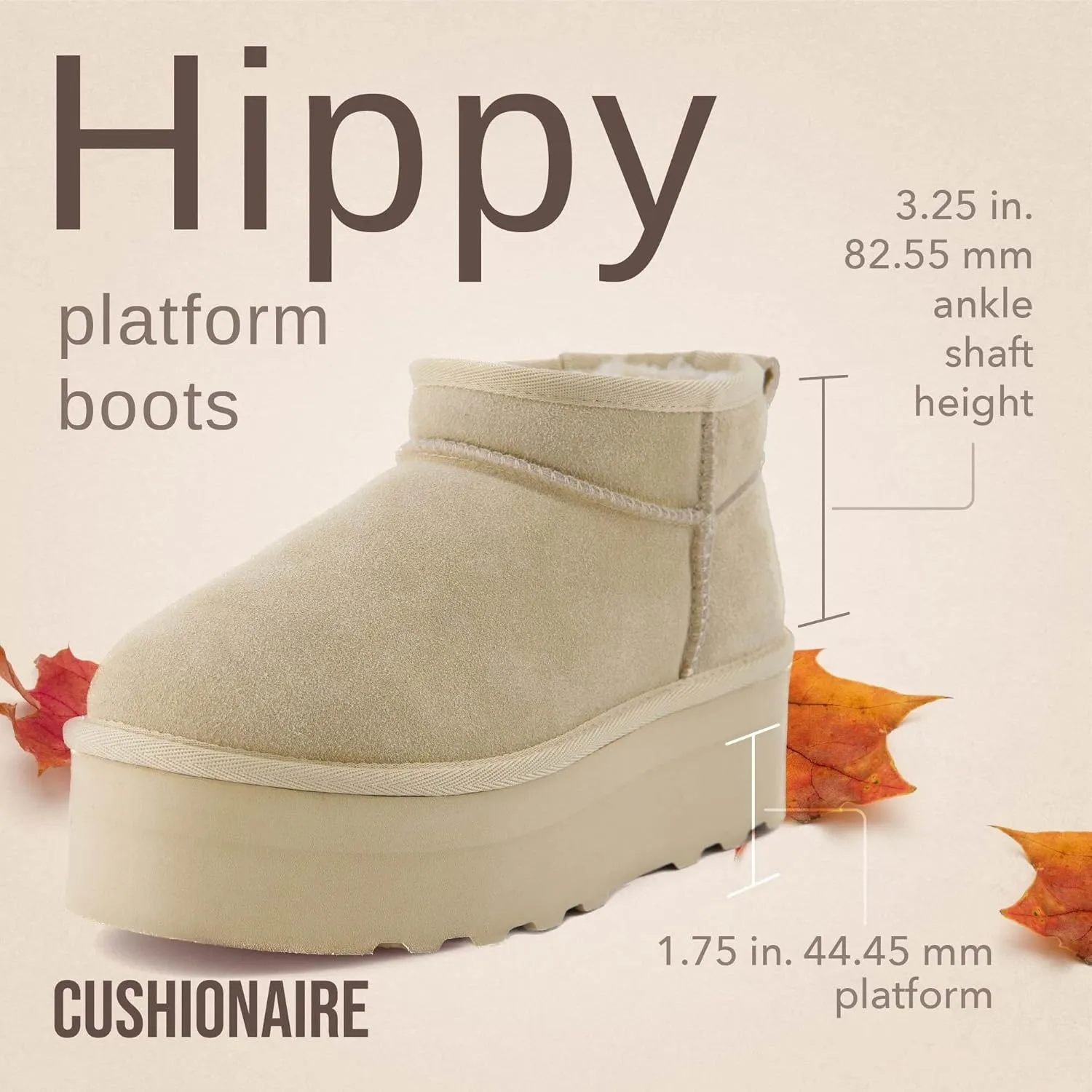 CUSHIONAIRE Hippy Women’s Platform Ankle Boots – Genuine Suede, Faux Fur Lining, Cozy Winter Slip-On Design, Comfortable Footwear with Wide Widths Available