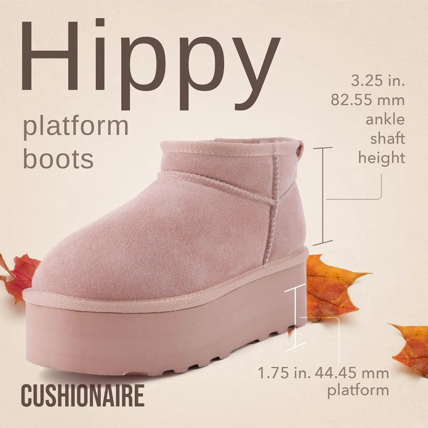 CUSHIONAIRE Hippy Women’s Platform Ankle Boots – Genuine Suede, Faux Fur Lining, Cozy Winter Slip-On Design, Comfortable Footwear with Wide Widths Available