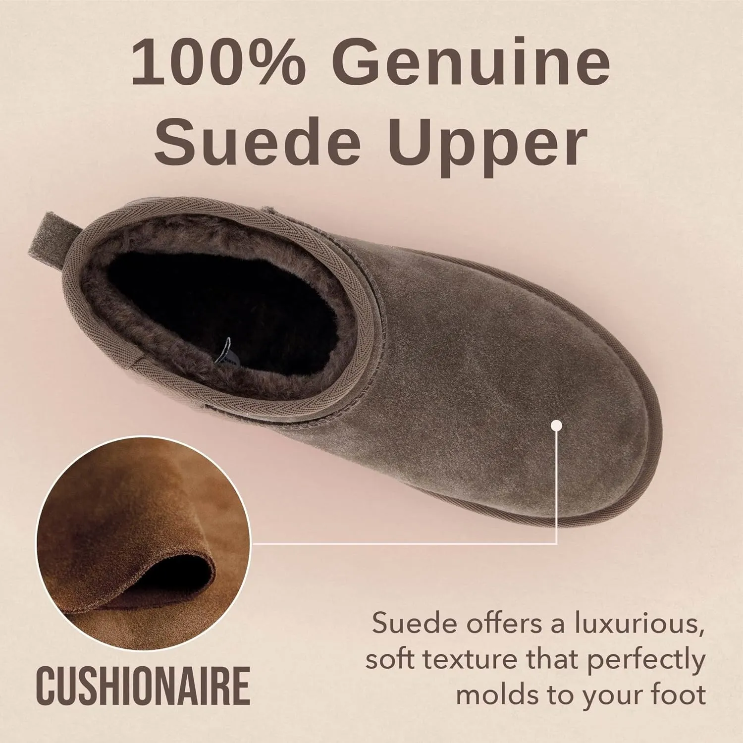 CUSHIONAIRE Hippy Women’s Platform Ankle Boots – Genuine Suede, Faux Fur Lining, Cozy Winter Slip-On Design, Comfortable Footwear with Wide Widths Available