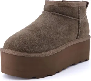 CUSHIONAIRE Hippy Women’s Platform Ankle Boots – Genuine Suede, Faux Fur Lining, Cozy Winter Slip-On Design, Comfortable Footwear with Wide Widths Available