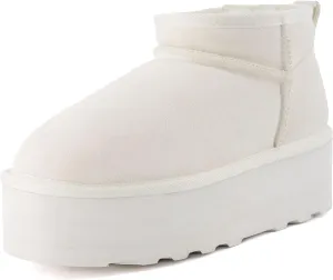 CUSHIONAIRE Hippy Women’s Platform Ankle Boots – Genuine Suede, Faux Fur Lining, Cozy Winter Slip-On Design, Comfortable Footwear with Wide Widths Available