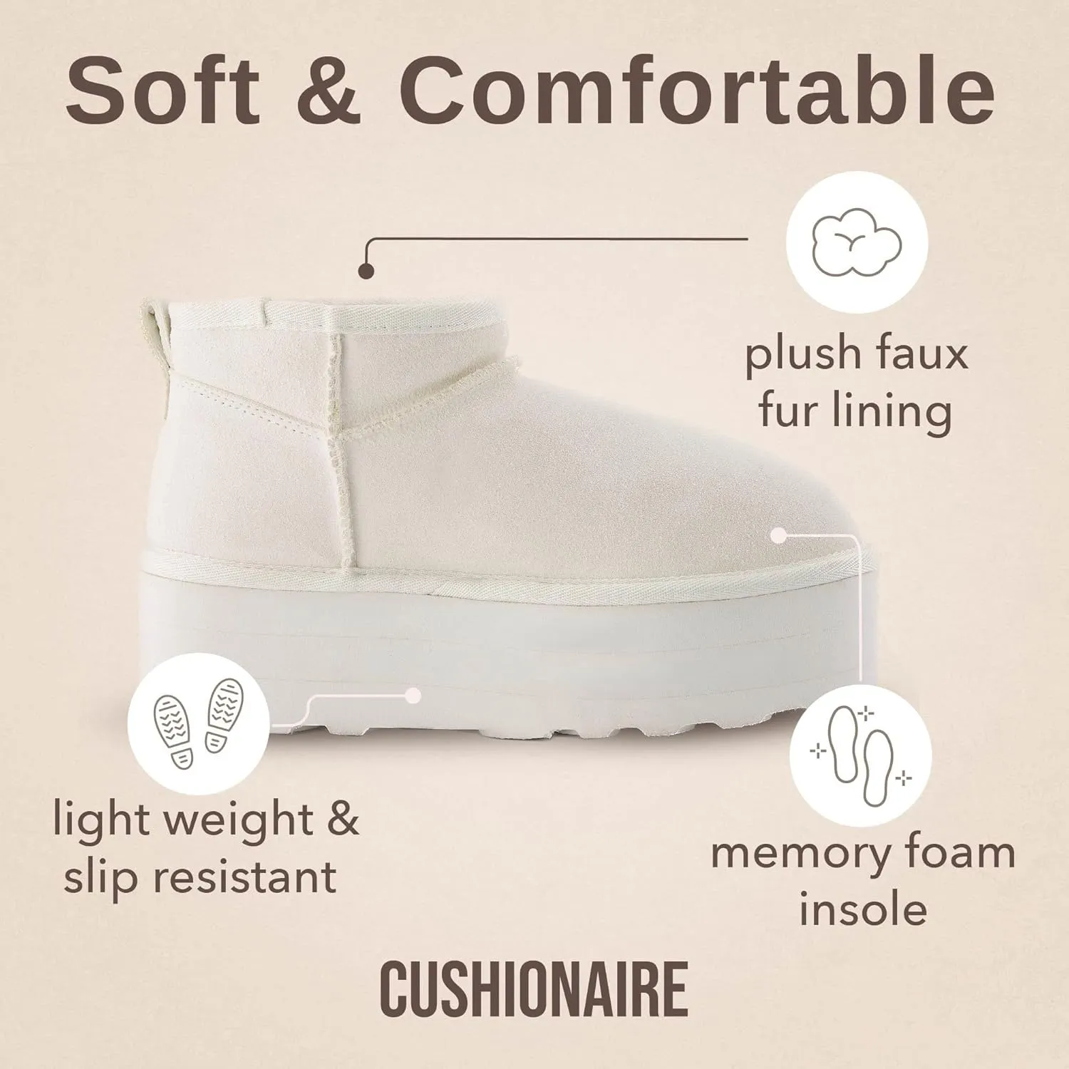 CUSHIONAIRE Hippy Women’s Platform Ankle Boots – Genuine Suede, Faux Fur Lining, Cozy Winter Slip-On Design, Comfortable Footwear with Wide Widths Available