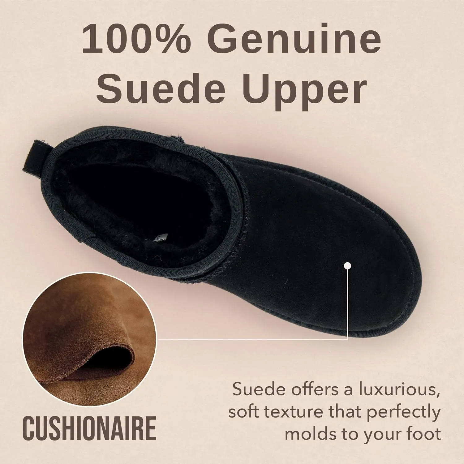 CUSHIONAIRE Women's Hip 2 Genuine Suede Ankle Snow Boots - Pull-On with Cozy Faux Shearling Lining,  Memory Foam