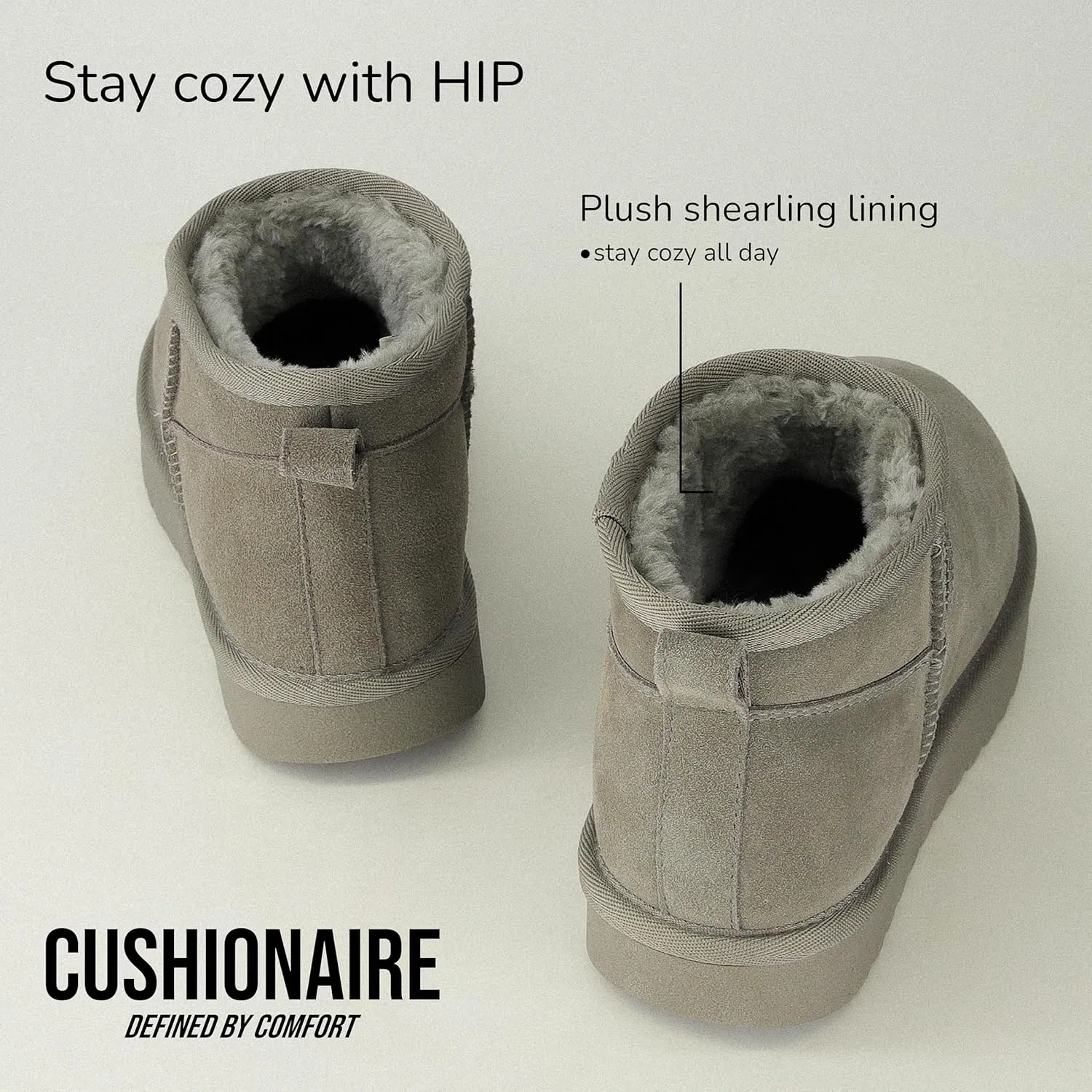 CUSHIONAIRE Women's Hip 2 Genuine Suede Ankle Snow Boots - Pull-On with Cozy Faux Shearling Lining,  Memory Foam