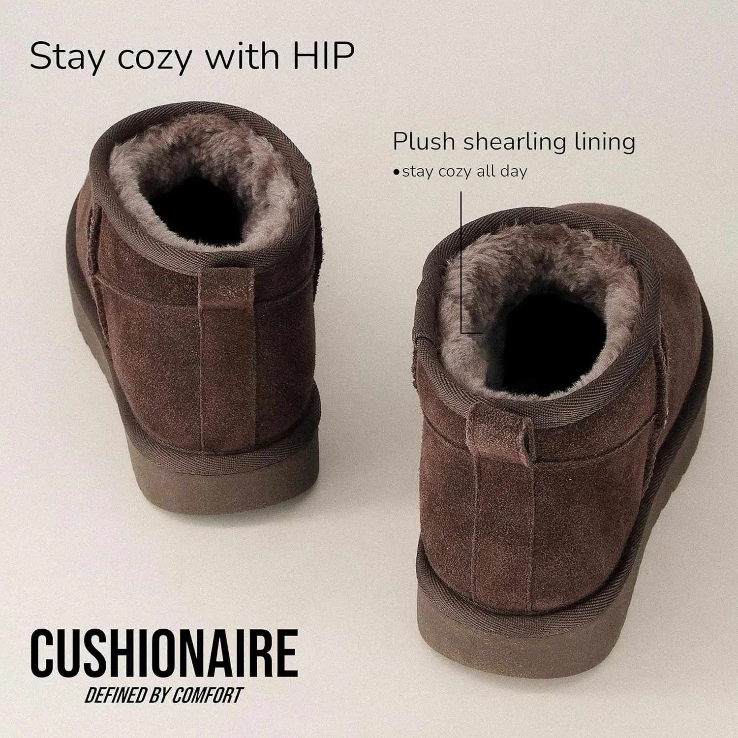 CUSHIONAIRE Women's Hip 2 Genuine Suede Ankle Snow Boots - Pull-On with Cozy Faux Shearling Lining,  Memory Foam